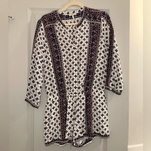 Joie Silk Romper white bohemian pattern small